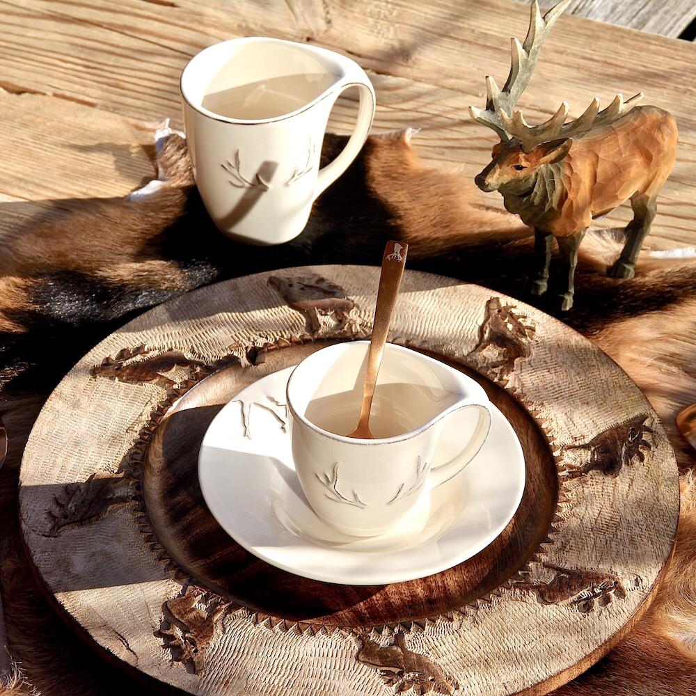 Tazzine da caffè con corna - ceramica panna con corna di cervo in rilievo