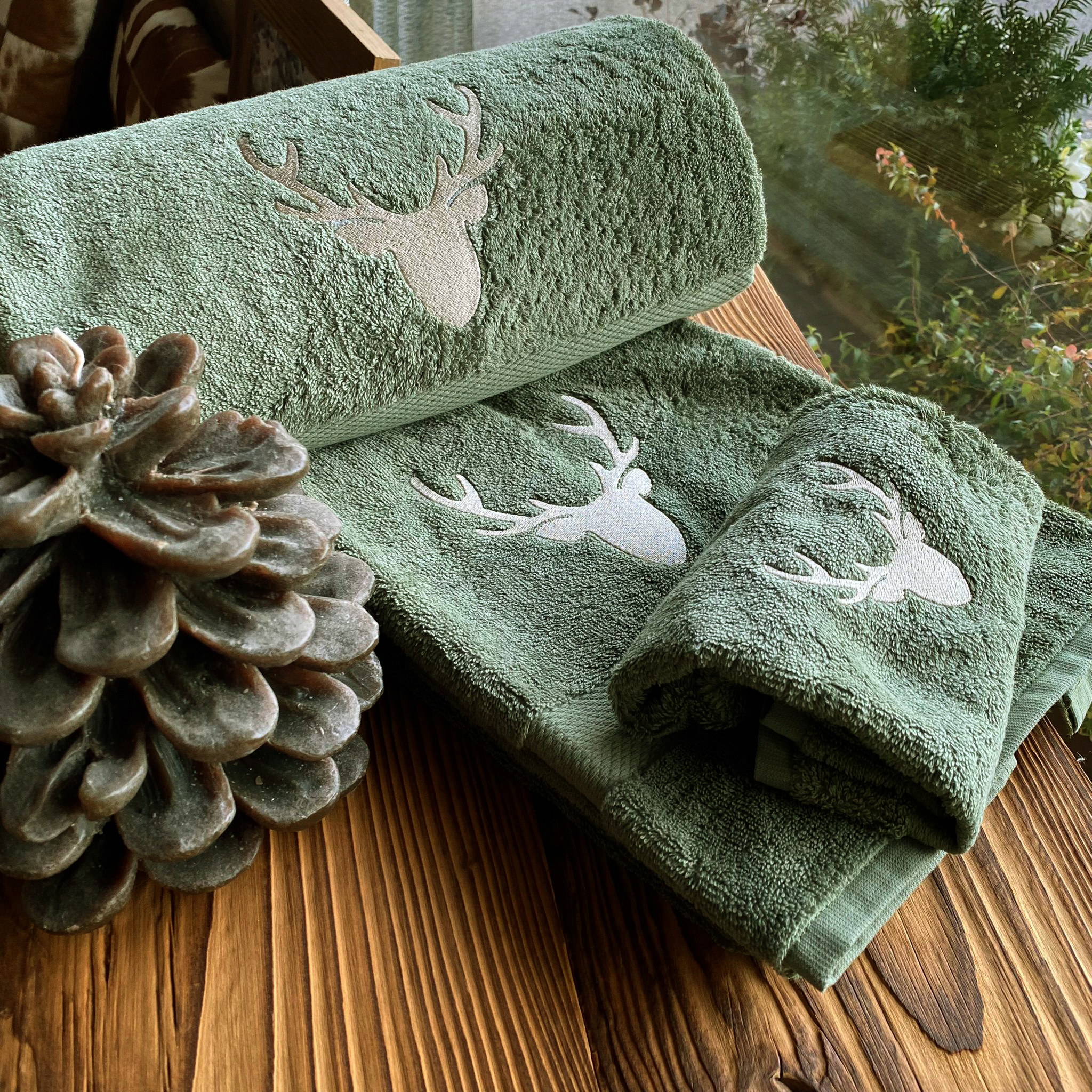 Asciugamani da montagna - set 3 pezzi trophee verde muschio